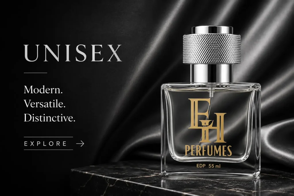 EH Perfumes Unisex Collection luxury extrait de parfum with silver cap bottle offering modern and versatile fragrances.
